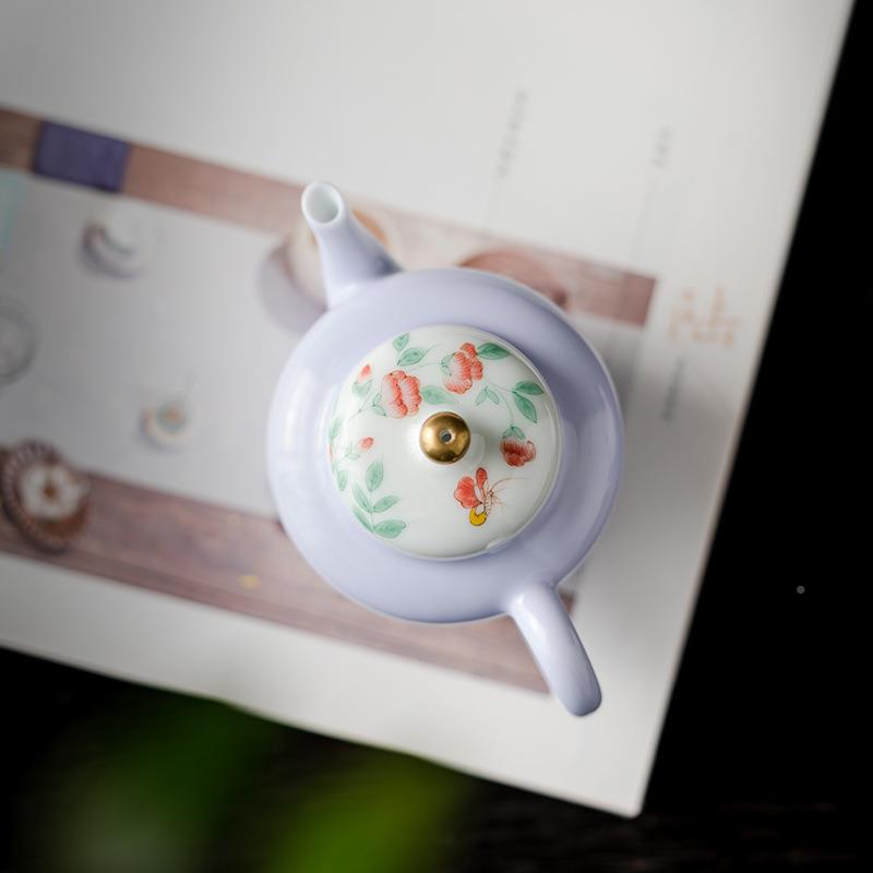 JNT-4981玉泥品釉下手绘青一蝶恋花宫灯壶人饮小文壶小陶壶泡茶壶
