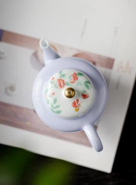 JNT-4981玉泥品釉下手绘青一蝶恋花宫灯壶人饮小文壶小陶壶泡茶壶