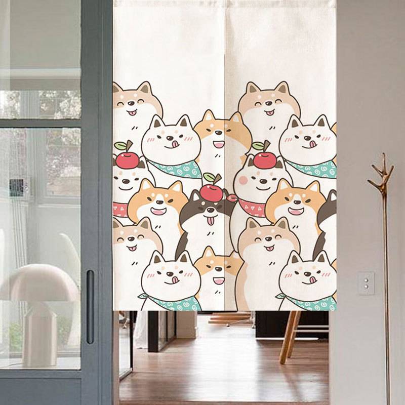卡通萌宠布艺门帘可爱猫狗隔断帘家用房间厨房卫生间遮挡帘风水帘
