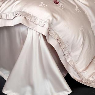 法式轻奢天丝绒棉件套长纯棉四花边被套全棉床单季款裸睡四床CGL4