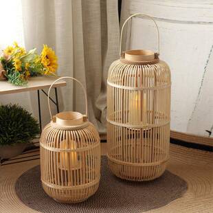 中FDZT-ZTF竹编手提灯民宿酒店地软装装饰道具烛台复古风落式灯风
