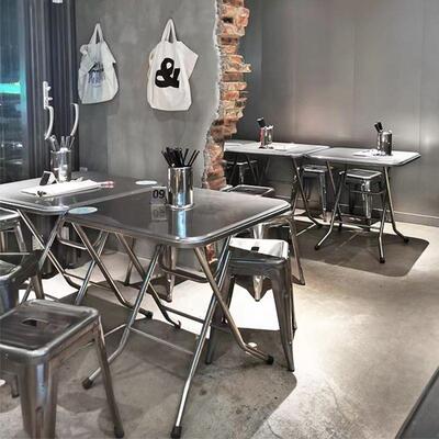 工店店风不锈钢折叠方LBB桌烧烤串串东南亚店桌业椅组合餐饮小吃