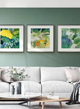 欧式客厅沙发背景装饰画抽象绿色风景餐厅挂画酒店简约方形壁画