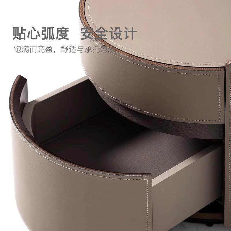 设计师意式极皮简床头家柜形用TJSRKYQ-卧室现代简约轻奢马鞍床圆