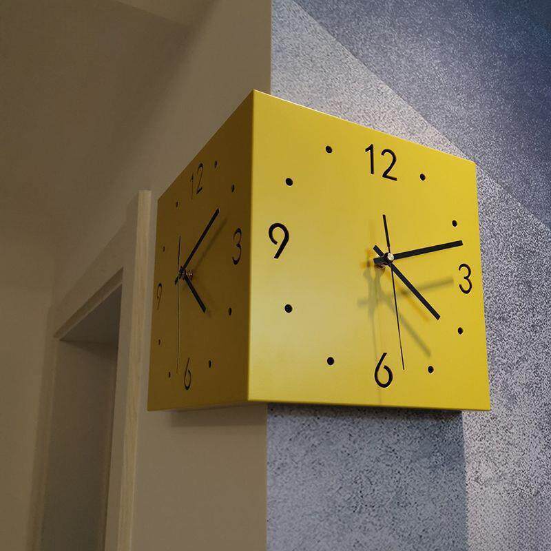 简约创意转角网双钟面挂两面表挂钟客厅静音钟红拐角KWP时钟通用