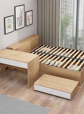 户WOP新款气实木生态板榻榻米小型组合床柜体带书桌排骨架透箱体