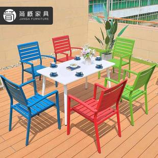 烤桌室外桌子长桌长凳一桌四外椅 简约铁艺餐桌台露阳桌天椅户烧22