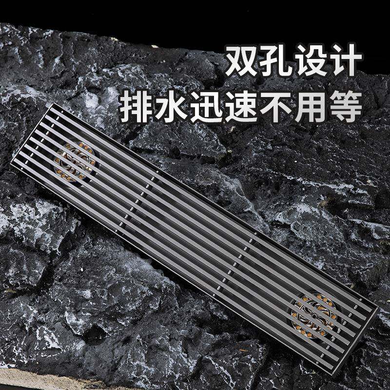 双排水孔地漏长形锈钢304防大排见描述臭量加长方形不水槽口双排