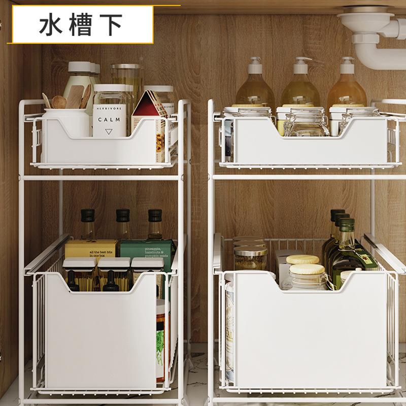 厨房下水槽置物架8008厨房调抽瓶架收纳架台面料伸缩推拉式屉橱柜