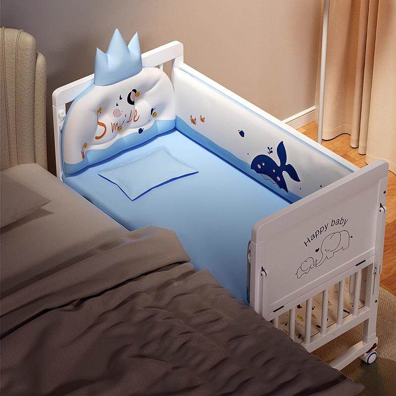 婴儿床实欧式多功能宝宝bb生油漆圆棒儿床摇木篮新童可移动拼接大