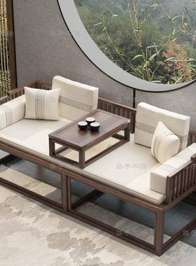榆木罗汉TWA新中式推小户型实木头沙发拉塌老榻伸床缩家具组合套