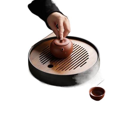 竹干泡茶盘家小用LSP竹制茶海盘陶瓷小型托盘简约干重泡圆形储水