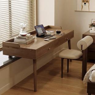 实木窗书桌带437抽屉收纳飘柜一体低高脚电脑桌办长短腿窗台学习
