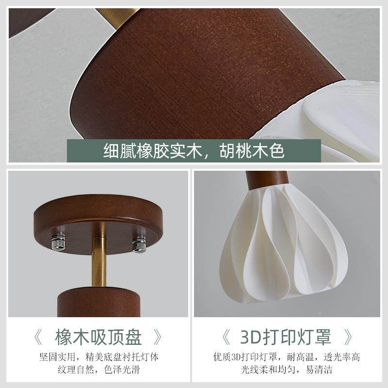 餐木厅灯胡桃三头led饭桌灯具751吧台床头风单头玻璃实木吊简约吊