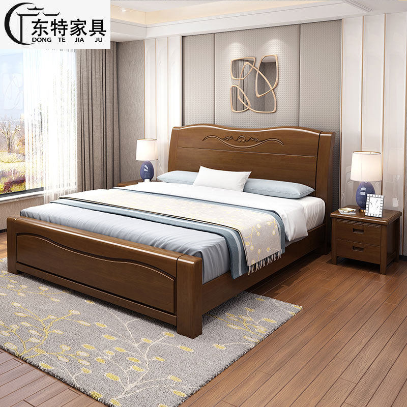 现代中式实木床1.8米双人1.5米简约风格主卧大婚经济型实木质家具