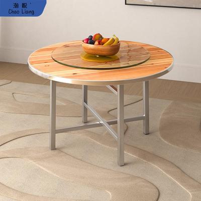 #加厚圆形YPL餐桌0大不锈钢简约酒子店家用圆桌实木1人15饭桌圆包