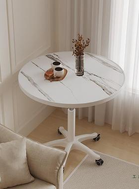 简约小圆降桌带RGK滑轮家用可升餐桌阳台休闲洽吃谈床头边桌饭小