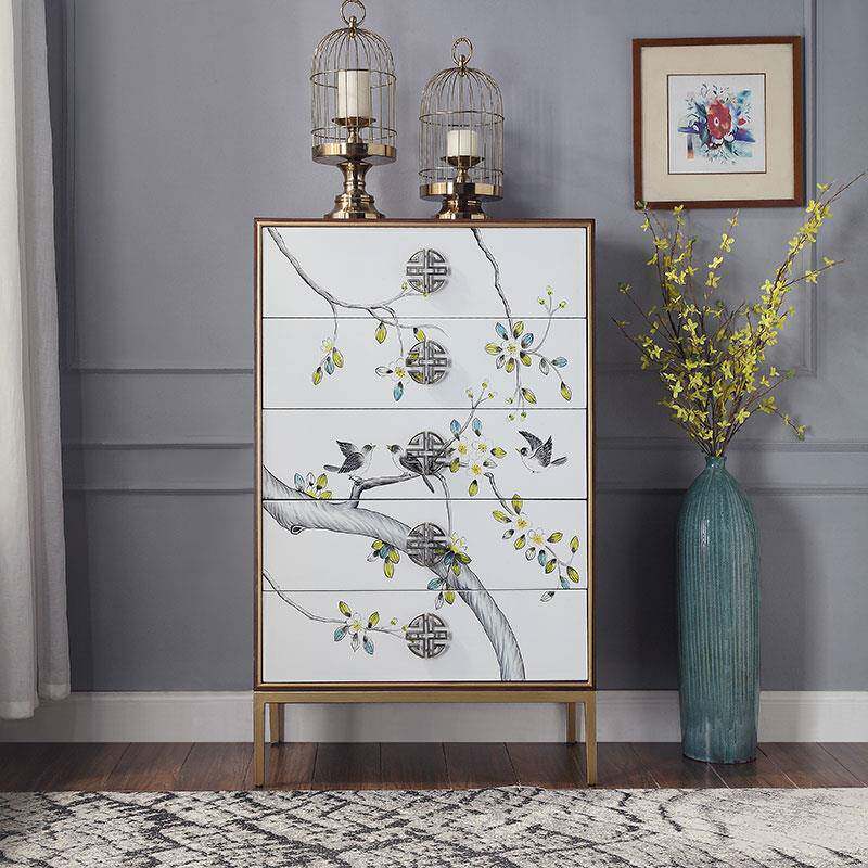 中9C新室式五斗柜卧床尾收纳柜19112666轻奢抽柜屉美式实木斗橱彩