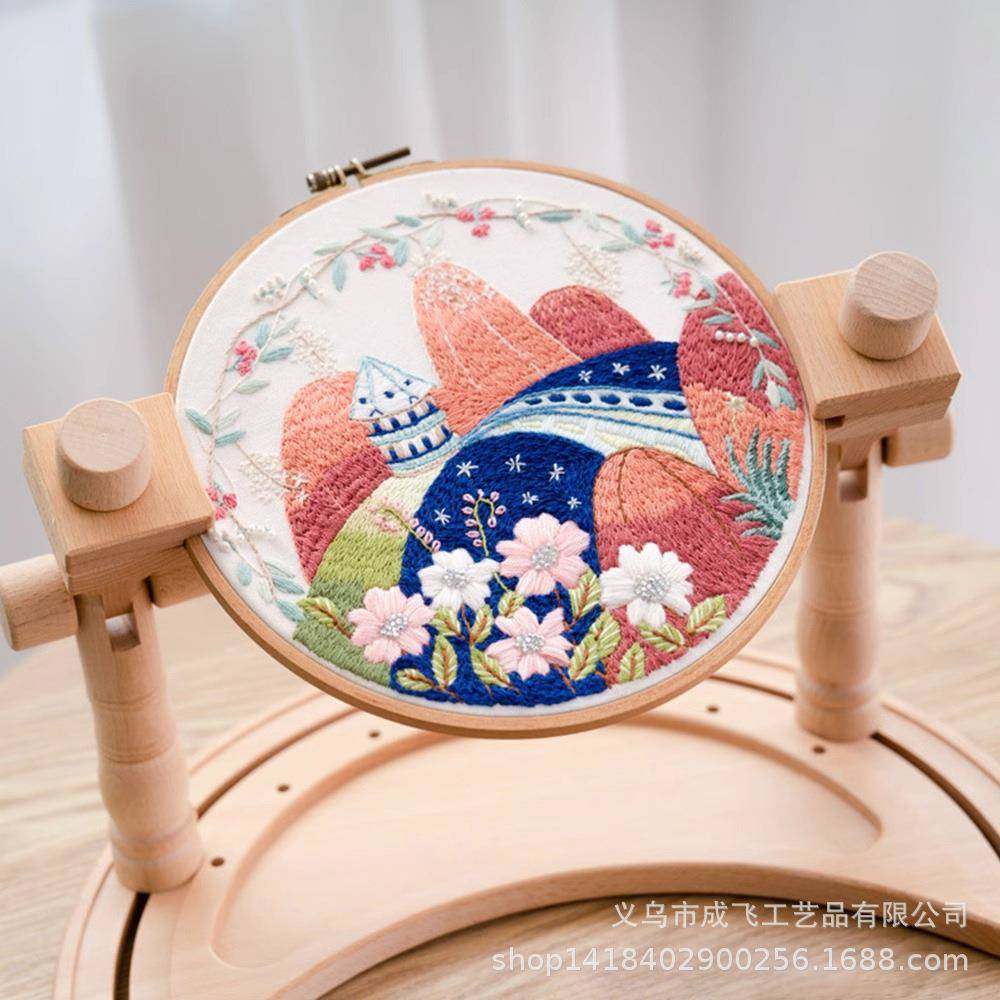 定刺固绣架绣桌面台式榉木绣架十可字绣绣框家用多功能绷夹工具调