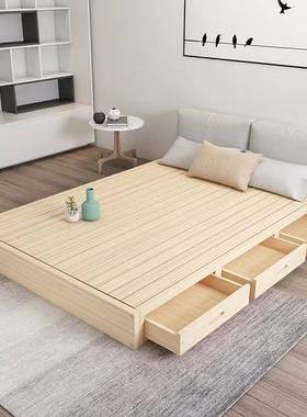 实木榻榻落地护脊护腰1米日酒店床靠背1.O2无式现代简约1.5床米架