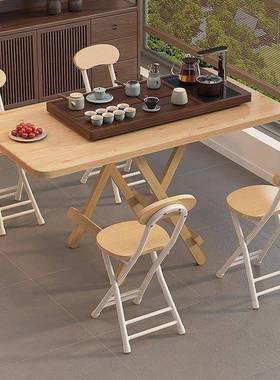 圆形餐桌折叠型出式小户简易租屋吃TLT饭方桌户用外便携摆摊家小