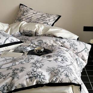 复古100棉SLUB21长绒棉数码印花四件套全棉纯被套床单风笠款床上