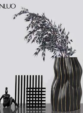 创意异黑白条树脂花瓶装纹饰品客厅电视形插花9000-45器样板间软