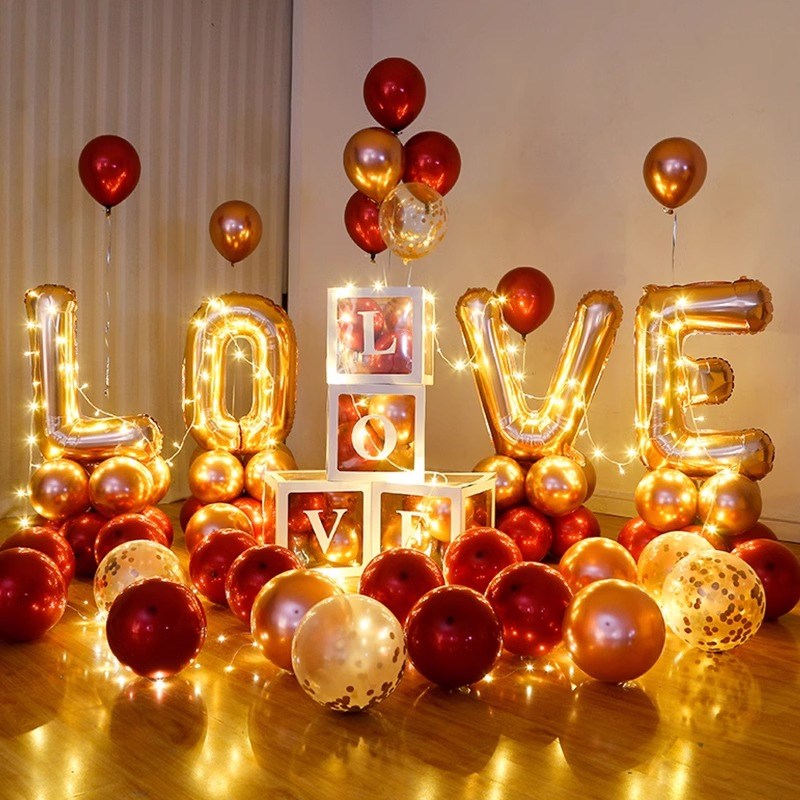 求婚LOVE铝膜气球浪漫氛围场景装饰情人节表白室内V结婚房布置道