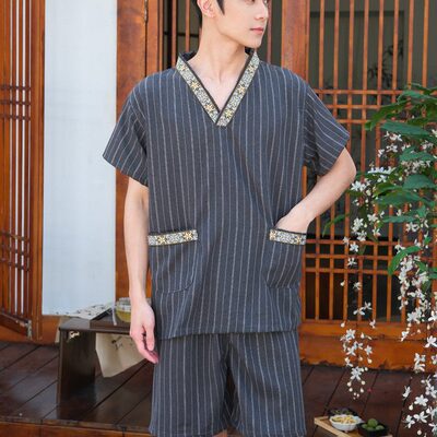 男款汗蒸服女浴桑拿条纹新款秋冬服款情侣2024纯棉中心洗浴服浴衣