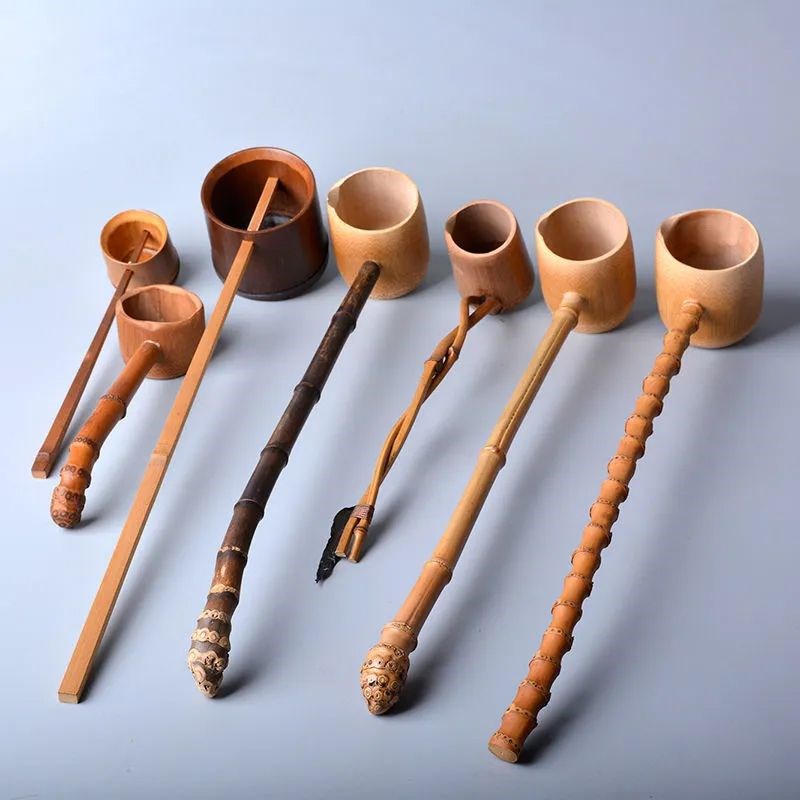 竹根长柄茶勺竹制酒提子t水勺日式分茶勺浇花水瓢酒勺器环保打酒