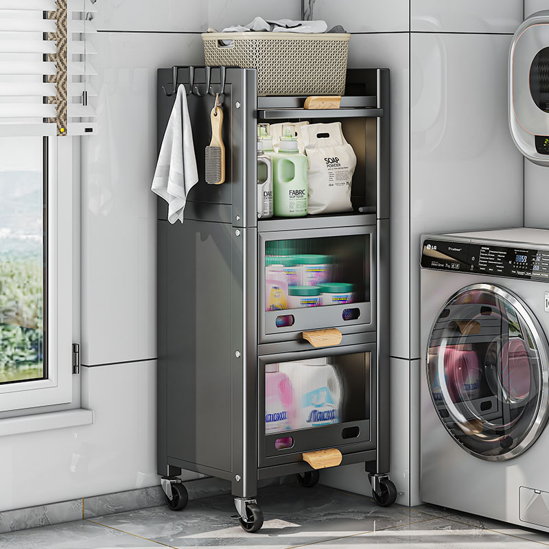 阳台滚筒洗衣机置物架落地多层夹缝旁边架子带柜门收纳柜侧边柜子