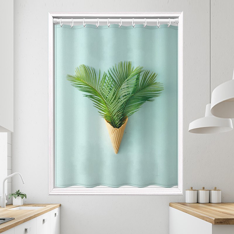 窗帘遮光2024新款免打孔安装卫生间遮挡帘防水防窥小清新背景布短