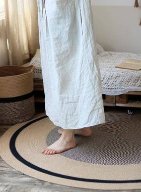 OQF768MMMH5M黄编织圆地毯接地拼垫客厅民宿椅子垫形茶麻几毯拍摄