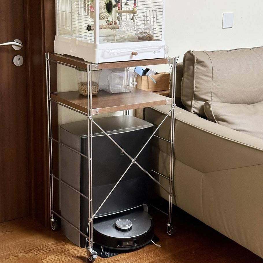 mujl中古风扫地机器人上方置物架客厅复古日式置物架洗地机收纳柜