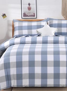 山1VPR东纯棉老粗布四件套1F655SJH00全棉特单厚格子棉麻床被床套