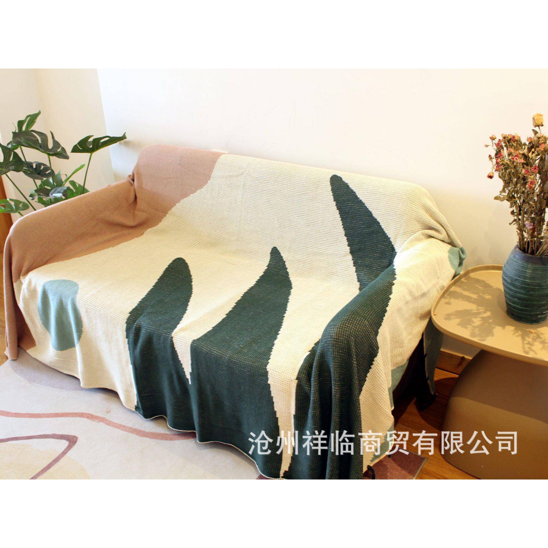 针织物图案毯绿叶毛毯子针织植毯毛毯沙发盖毯来样印图细线毯线子