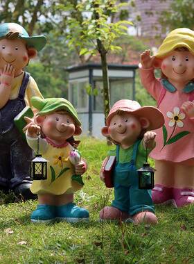 件卡通人物矮人雕塑CTD花园庭院仿真男孩女园孩摆小童装店幼儿装