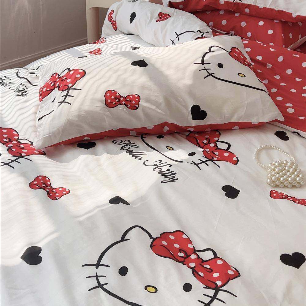 全棉1XSG2纯棉四件套卡通儿kt猫印童花件被套床单三套床上用品