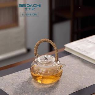TL-020高硼硅玻璃壶手工煮藤编围炉茶壶壶耐高温家用茶提梁电陶炉