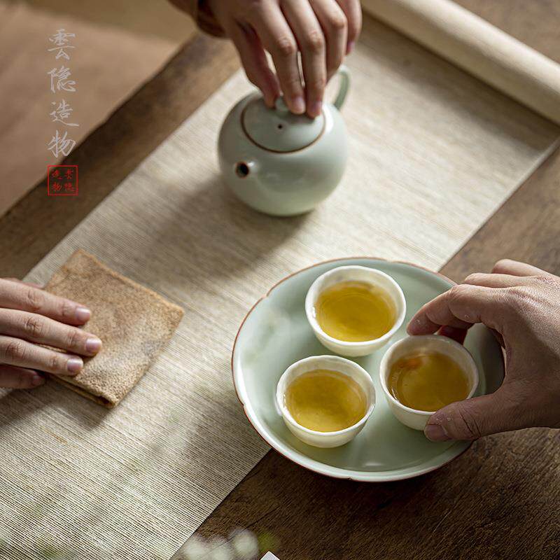 天青汝窑葵口承盖置套组汝瓷壶干具泡盘托壶茶配件2022-7-5家用陶