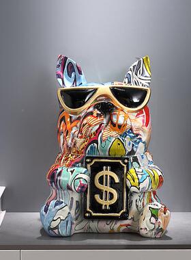 彩色法斗狗纸巾客厅个厅性档餐装饰摆件茶几桌面盒斗612S高牛犬抽