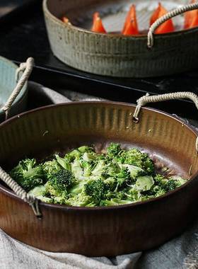 家用食日式器P00302复古盘深盘陶瓷盆餐碗盘餐陶瓷盆简约粗陶具水