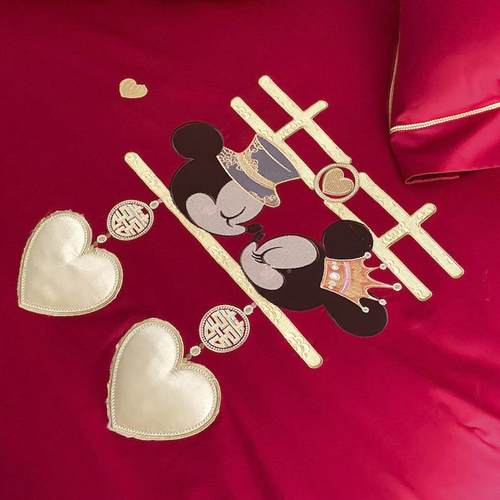 卡通庆婚四婚件套结婚大红婚YM100床单床上用品喜被嫁婚床新婚房