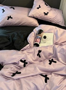 高颜件值紫色冰丝被套四6198541件绣套刺双面水洗丝夏天床真单人