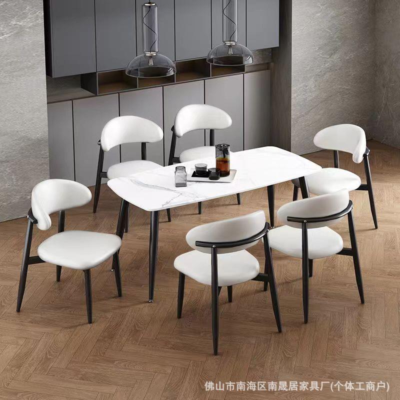 意式轻奢岩板板桌组现代固简雪山白岩约餐桌家用加厚岩桌椅子合加