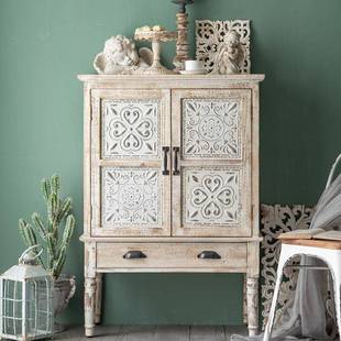 白A34色柜田做旧风玄关柜客民园宿酒店雕花电视柜法式 实木厅餐边