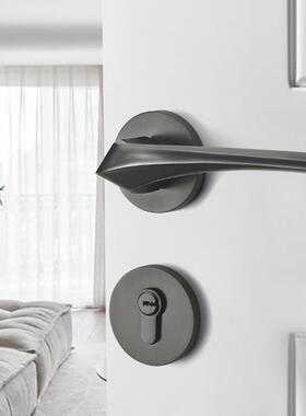 门锁室内卧室房门磁B8-88锁代家用锁具吸静现音门手把分体黑灰色