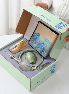日整式陶瓷抹茶茶具装抹茶色TG-5213抹茶套碗百本立彩盒新茶筅立