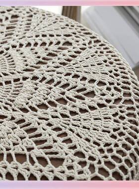 3布K手工TTY钩针复Y古空蕾丝桌茶几电视柜法式流苏纯棉圆桌镂编织