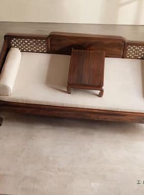 新中式汉布艺三人沙宋发北美黑胡MLI桃木实罗木沙发组合氏美床学